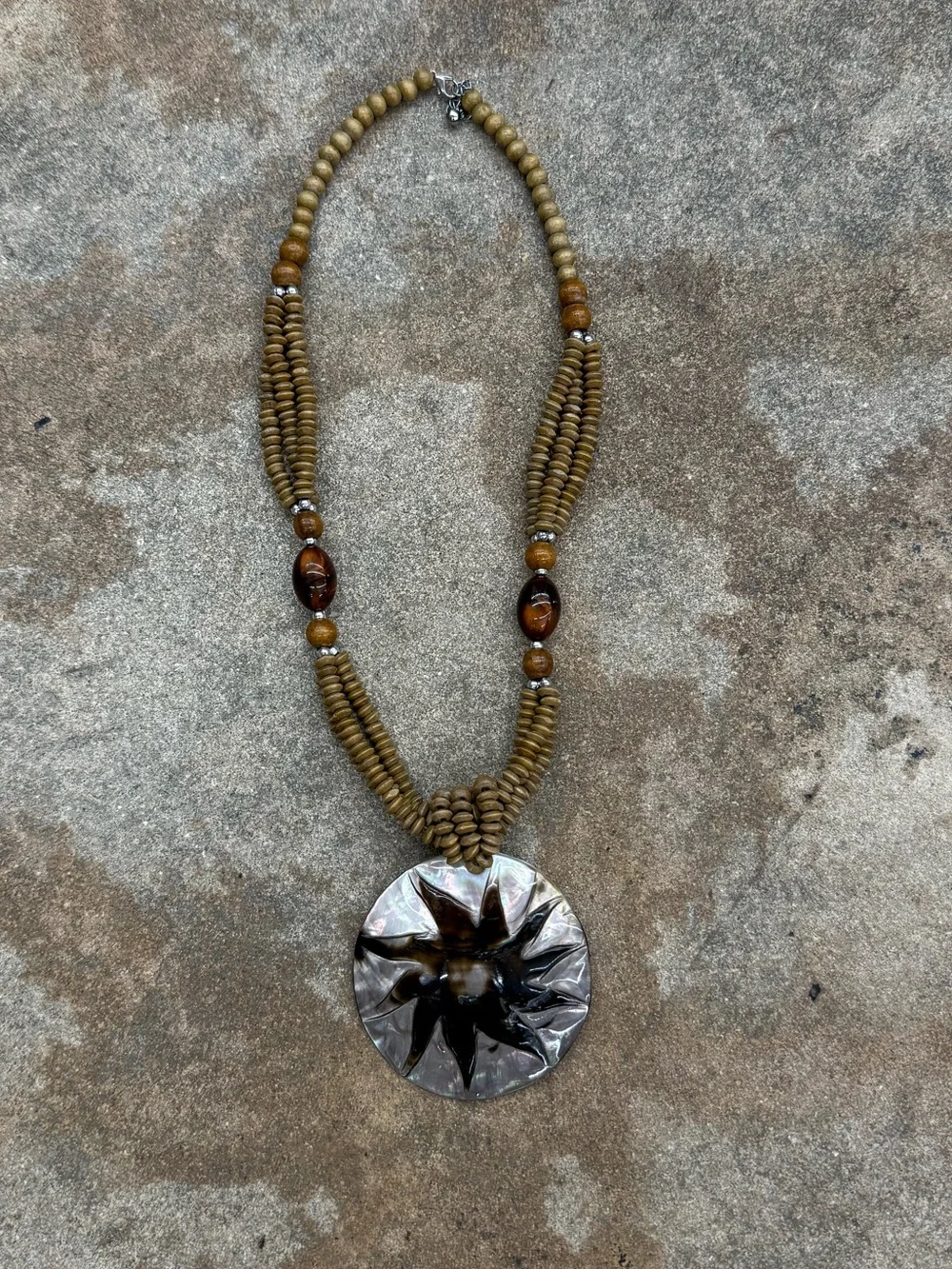 Bohemian Brown Beaded Necklace with Silver Star Pendant